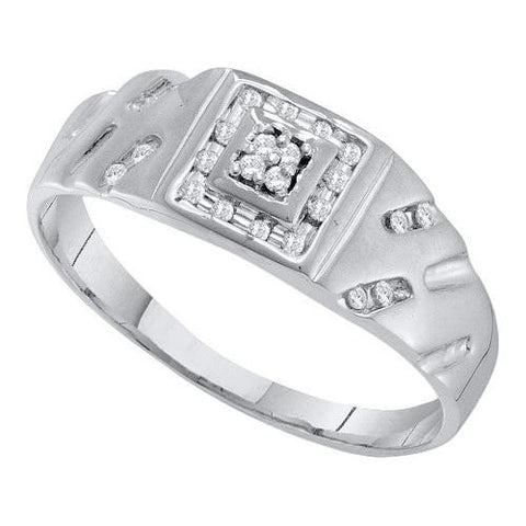 10KT White Gold 0.12CTW DIAMOND CLUSTER MENS RING