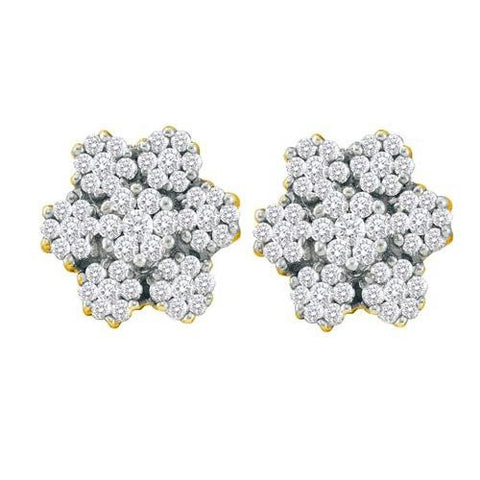 14KT Yellow Gold 0.50CTW  DIAMOND FLOWER  EARRINGS