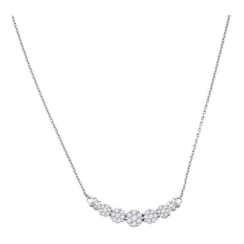 14KT White Gold 0.50CTW ROUND DIAMOND LADIES FLOWER NECKLACE