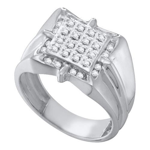 10KT White Gold 0.25CTW DIAMOND CLUSTER MENS RING