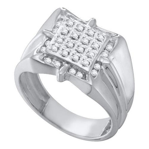 10KT White Gold 0.25CTW DIAMOND CLUSTER MENS RING