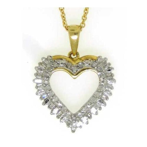 10KT Yellow Gold Two Tone 0.25CTW ROUND BAGGUETTE DIAMOND LADIES HEART PENDANT