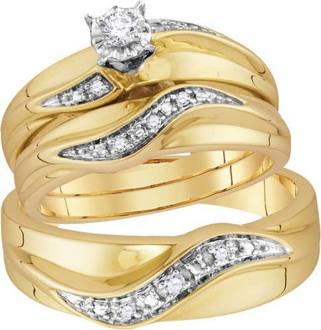 10KT Yellow Gold 0.15CTW DIAMOND ROUND CENTER TRIO SET