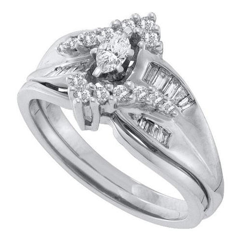 14KT White Gold 0.50CTW DIAMOND MARQUISE CENTER BRIDAL SET