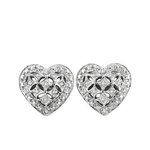 10KT Yellow Gold 0.12CTW ROUND DIAMOND LADIES HEART CLUSTER EARRINGS