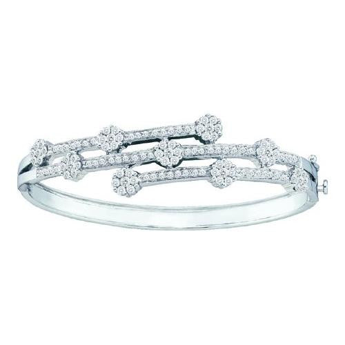 14KT White Gold 2.50CTW ROUND DIAMOND FLOWER LADIES BANGLE