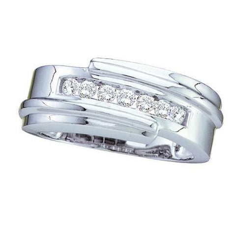 14KT White Gold 0.33CTW ROUND DIAMOND MEN'S FASHION BAND