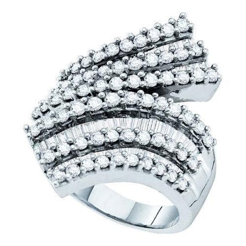 14K White-gold 2.00CTW BAGGUETTE ROUND DIAMOND LADIES HIGHEND FASHION RING