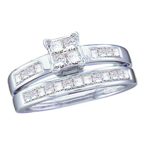 14KT White Gold 1.00CTW DIAMOND LADIES BRIDAL SET SQUARE HEAD WITH 4 PRINCESS