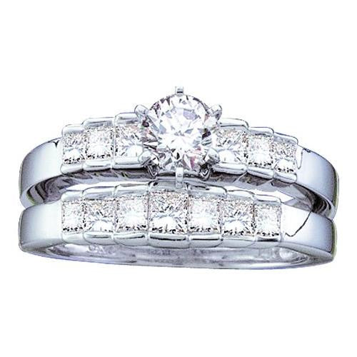 14KT White Gold 1.00CTW DIAMOND LADIES BRIDAL RING WITH 0.40CT ROUND CENTER