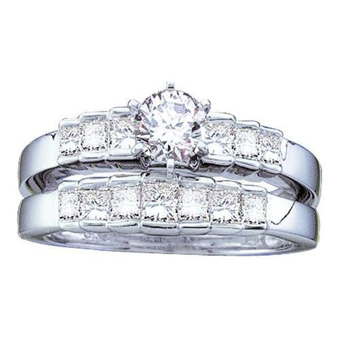 14KT White Gold 1.00CTW DIAMOND LADIES BRIDAL RING WITH 0.40CT ROUND CENTER