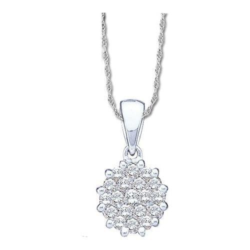 14KT White Gold 0.50CTW ROUND DIAMOND FLOWER LADIES PENDANT