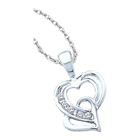 10KT White Gold 0.05CTW ROUND DIAMOND HEART LADIES PENDANT