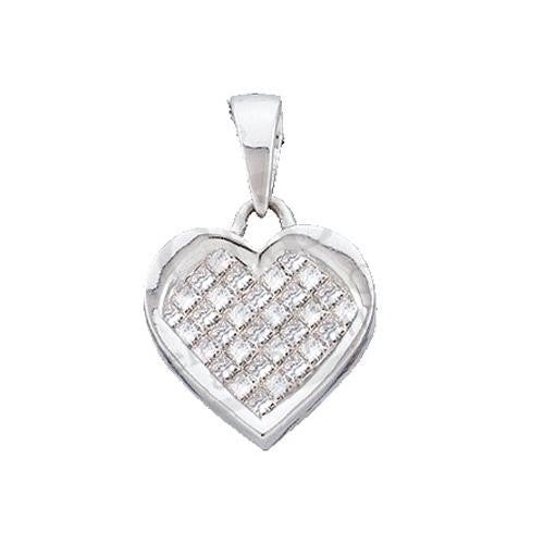 14KT White Gold 0.50CTW PRINCESS DIAMOND HEART LADIES PENDANT