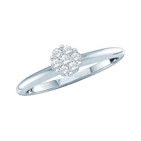 14KT White Gold 0.10CTW ROUND DIAMOND LADIES FLOWER RING