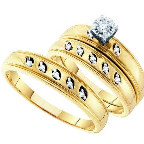 10K Yellow-gold 0.18CT DIAMOND TRIO SET