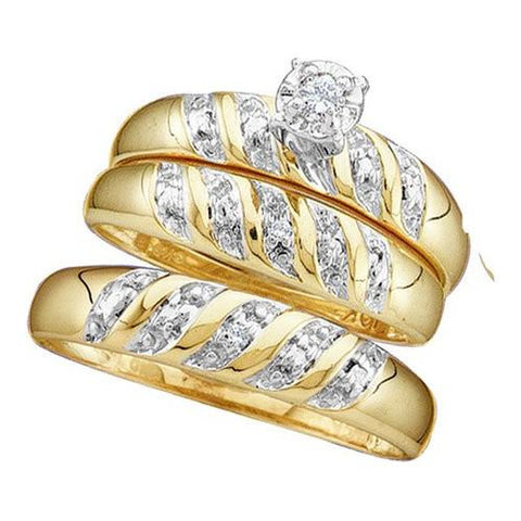 10KT Yellow Gold 0.07CTW DIAMOND ROUND CENTER TRIO SET