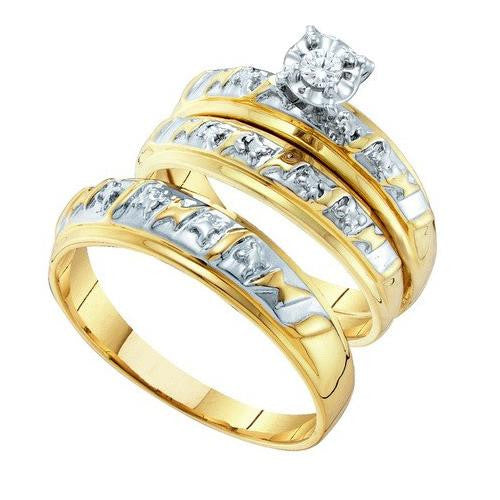 10KT Yellow Gold 0.07CTW DIAMOND  CENTER ROUND TRIO SET