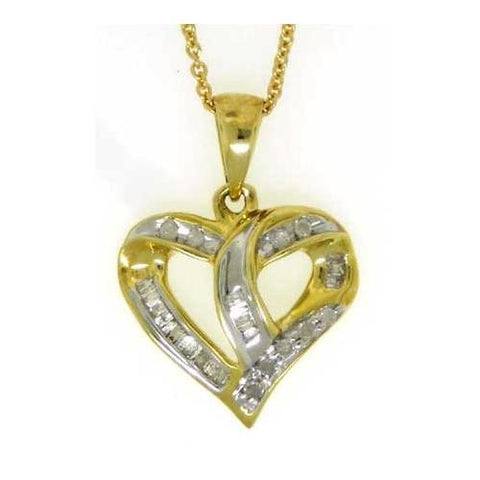 10KT Yellow Gold 0.25CTW ROUND BAGGUETTE DIAMOND HEART LADIES PENDANT