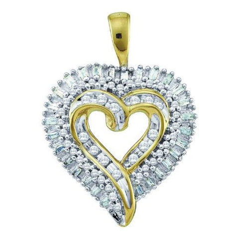 10KT Yellow Gold 0.50CTW ROUND BAGGUETTE DIAMOND HEART LADIES PENDANT