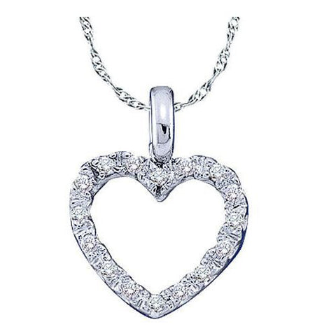 10KT White Gold 0.10CTW DIAMOND HEART PENDANT