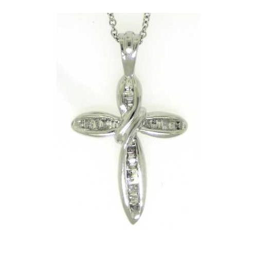 10KT White Gold 0.27CTW ROUND DIAMOND LADIES CROSS PENDANT