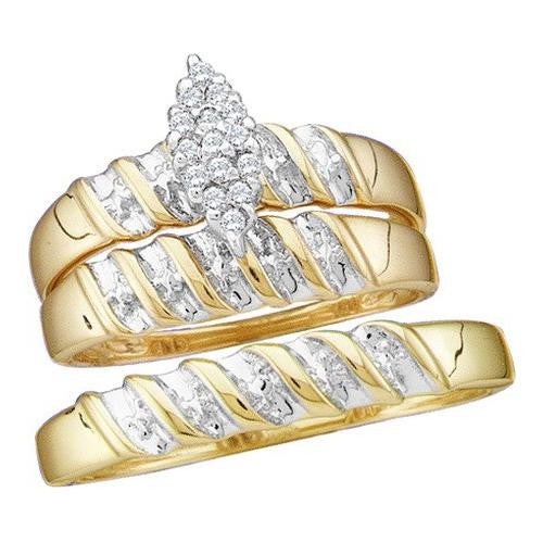 10KT Yellow Gold 0.10CTW DIAMOND CLUSTER TRIO SET