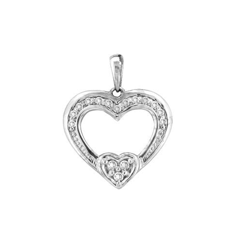 10KT White Gold 0.25CTW ROUND DIAMOND HEART LADIES PENDANT