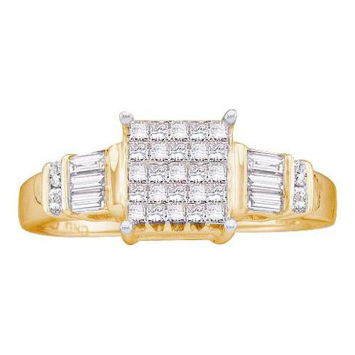 14KT Yellow Gold 0.51CTW DIAMOND LADIES RING WITH SQUARE PRINCESS CENTER