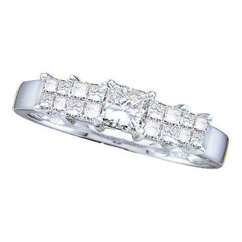 14KT White Gold 0.50CTW DIAMOND LADIES BRIDAL RING WITH 0.25CT PRINCESS CENTER