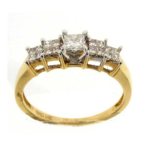 14KT Yellow Gold 0.50CTW DIAMOND LADIES BRIDAL RING WITH 0.25CT PRINCESS CENTER