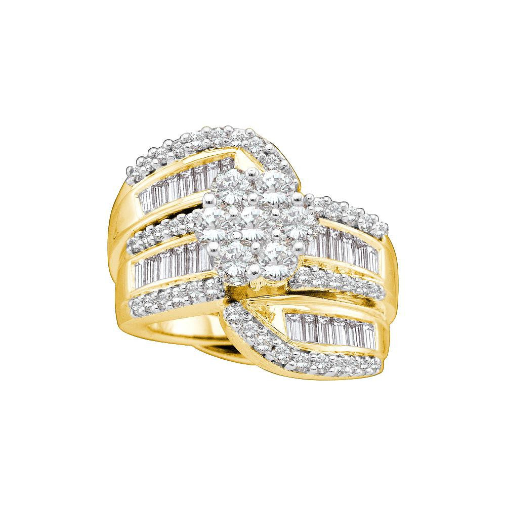 2 CTW-Diamond FLOWER BRIDAL RING