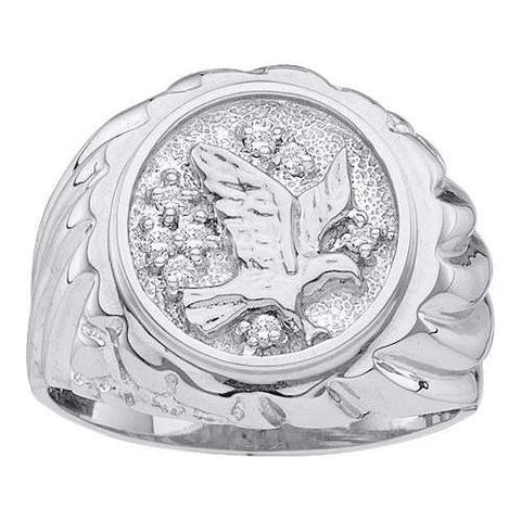 10KT White Gold 0.10CTW DIAMOND MEN'S EAGLE  RING