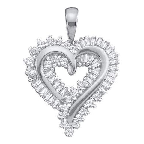 10KT White Gold 1.00CTW ROUND BAGGUETTE DIAMOND LADIES FASHION HEART PENDANT