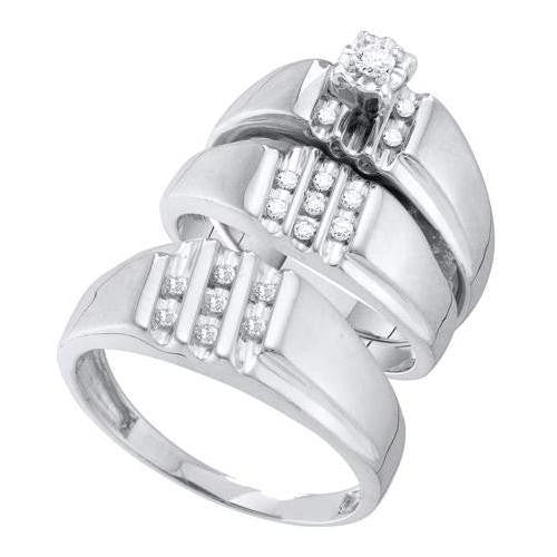 10KT White Gold 0.25CTW DIAMOND ROUND CENTER TRIO SET