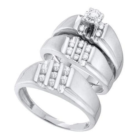 10KT White Gold 0.25CTW DIAMOND ROUND CENTER TRIO SET