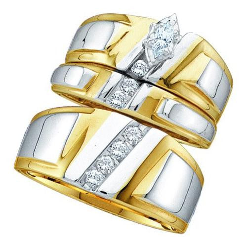 10KT Yellow Gold 0.25CTW DIAMOND MARQUISE CENTER TRIO SET