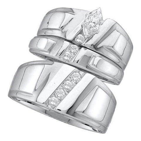 10KT White Gold 0.25CTW DIAMOND MARQUISE CENTER TRIO SET