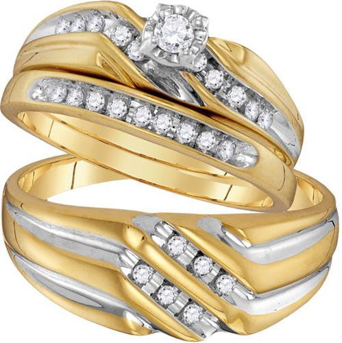 10K Yellow-gold 0.32CTW CENTER ROUND DIAMOND TRIO SET