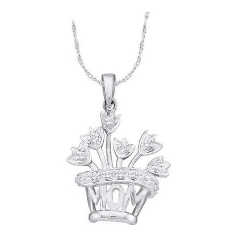 10KT White Gold "MOM" DIAMOND PENDANT