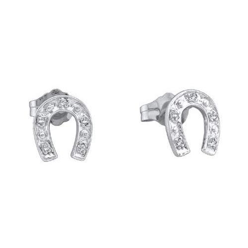 10KT White Gold 0.05CTW ROUND DIAMOND LADIES HORSE SHOE EARRINGS