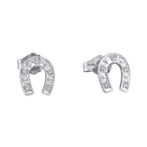 10KT White Gold 0.05CTW ROUND DIAMOND LADIES HORSE SHOE EARRINGS