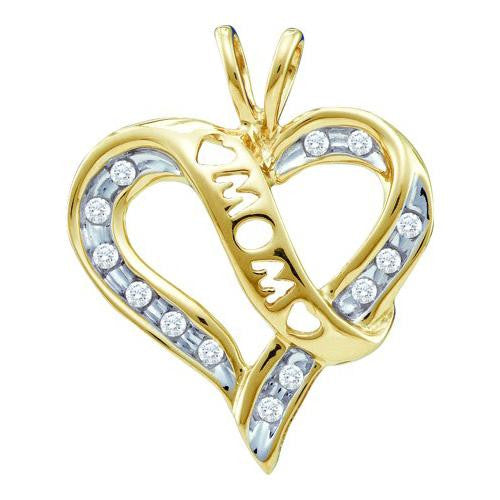 10KT Yellow Gold 0.12CTW DIAMOND  "MOM" PENDANT