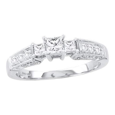 14KT White Gold 0.60CTW DIAMOND 3 STONE  BRIDAL RING