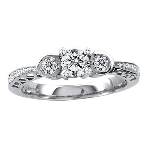 14KT White Gold 0.57CTW DIAMOND 0.40CT ROUND CENTER LADIES BRIDAL RING