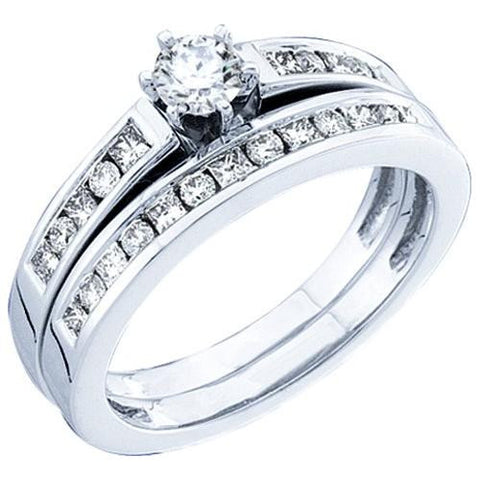 14KT White Gold 0.75CTW PRINCESS ROUND DIAMOND LADIES SET