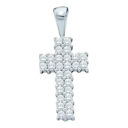 14KT White Gold 0.25CTW ROUND DIAMOND LADIES CROSS PENDANT