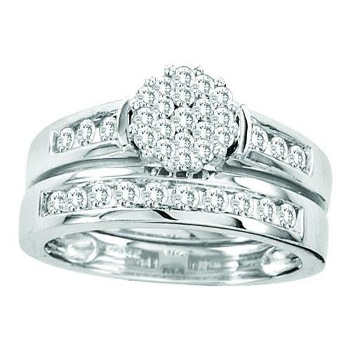 14KT White Gold 0.75CTW ROUND DIAMOND LADIES FLOWER BRIDAL SET