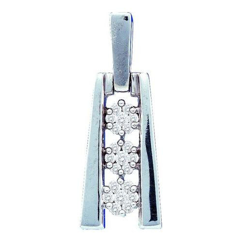 14KT White Gold 0.15CTW ROUND DIAMOND LADIES FLOWER PENDANT