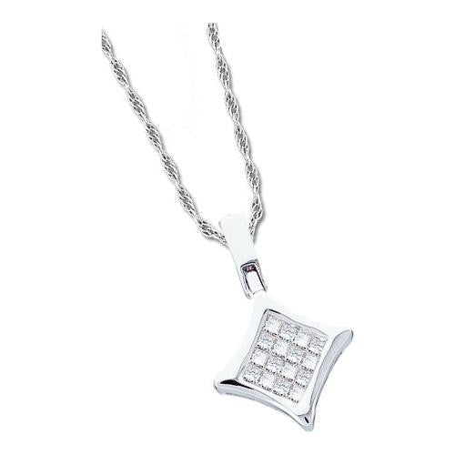 14KT White Gold 0.12CTW PRINCESS DIAMOND LADIES FASHION INVISIBLE PENDANT